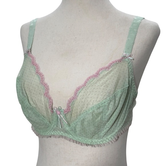 Freya Other - Freya Womens Lace Trim Bra 34DD Mint Green Swiss Dot Lace Trim Underwire Plunge